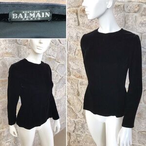 Vintage 50s 60s 70s Couture Boutique Balmain Paris Back Zip Velvet Top Peplum